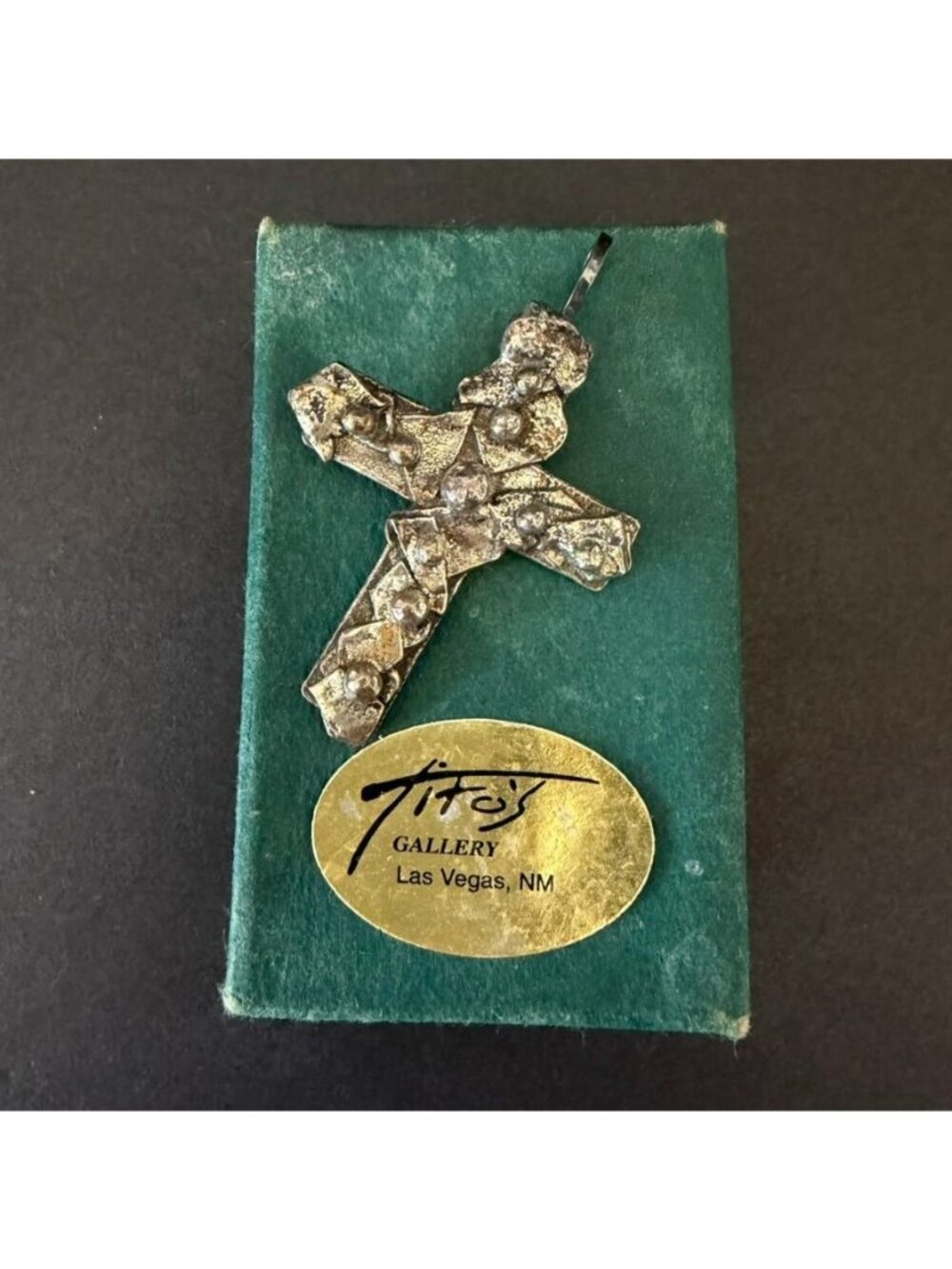Vtg Handcrafted Brutalist Style Sterling Silver Cross Pendant Signed Tito Chavez